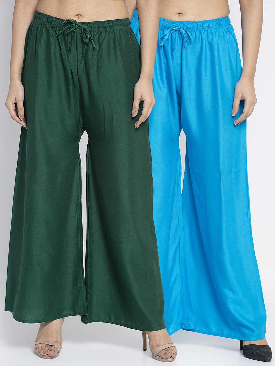 

Jinfo Women Pack Of 2 Green & Blue Flared Knitted Ethnic Palazzos