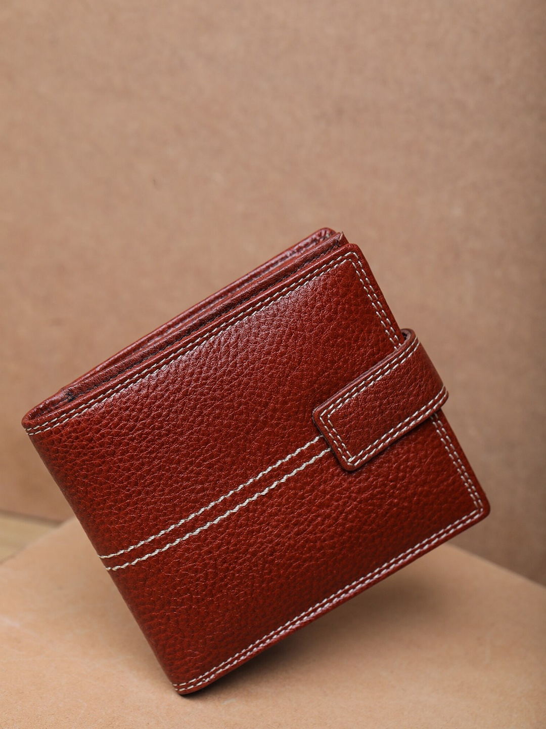 

K London Men Brown Textured Two Fold Leather Wallet