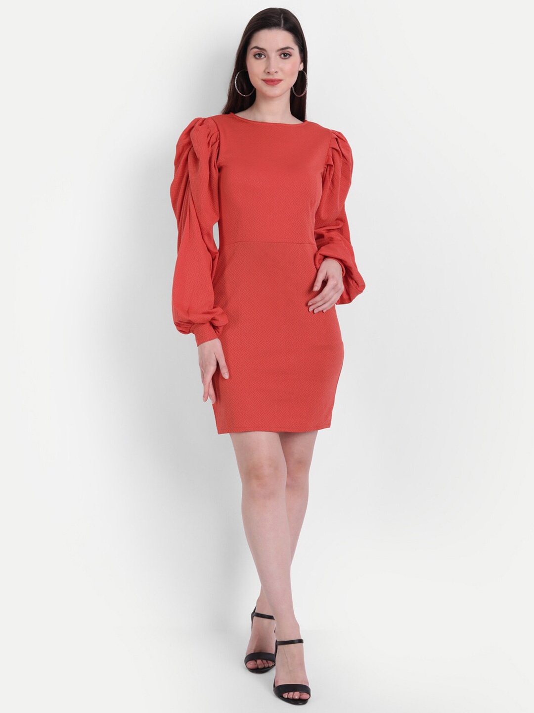 

BROADSTAR Orange Self Design Bodycon Dress