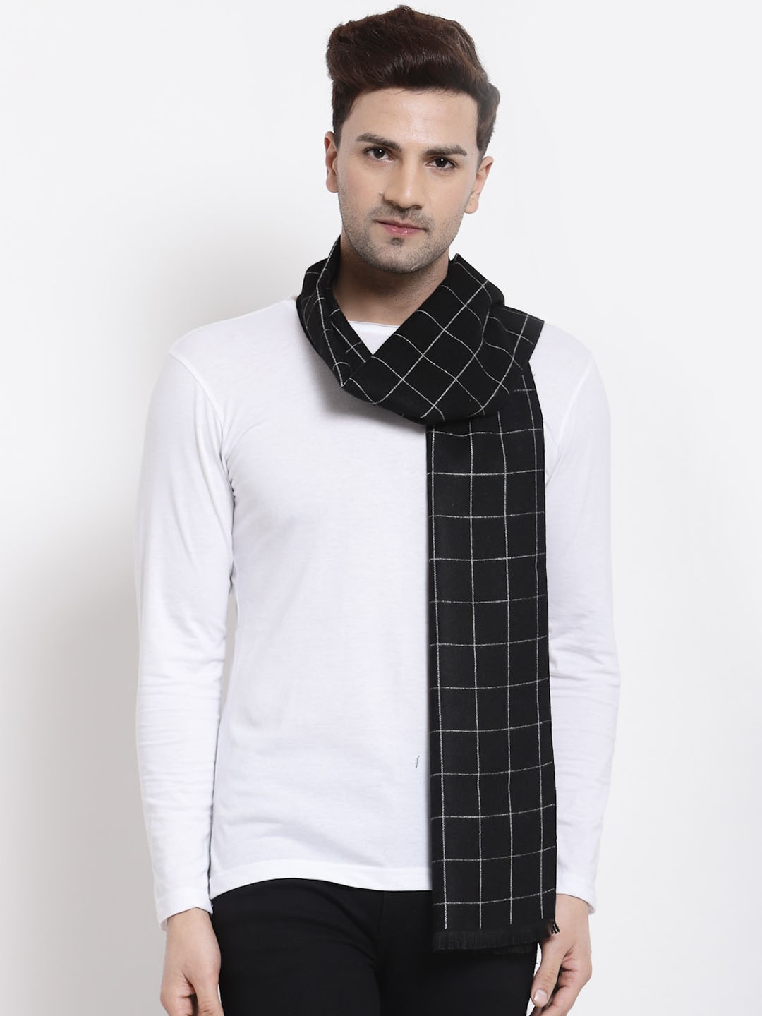 

Calvadoss Men Black & Grey Checked Muffler