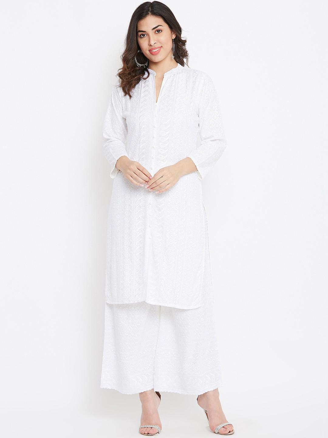 

TULIP 21 Women White Embroidered Chikankari White Romance Kurta