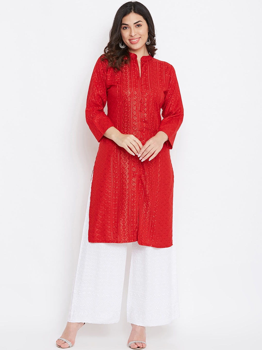 

TULIP 21 Woman Red Ethnic Motifs Chikankari Kurta