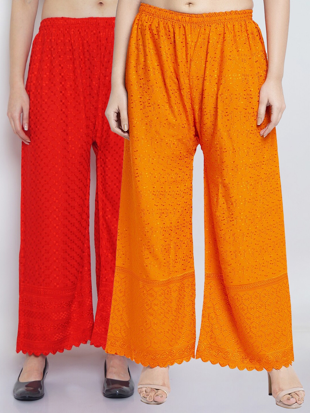 

Jinfo Women Red & Orange 2 Printed Flared Knitted Ethnic Palazzos