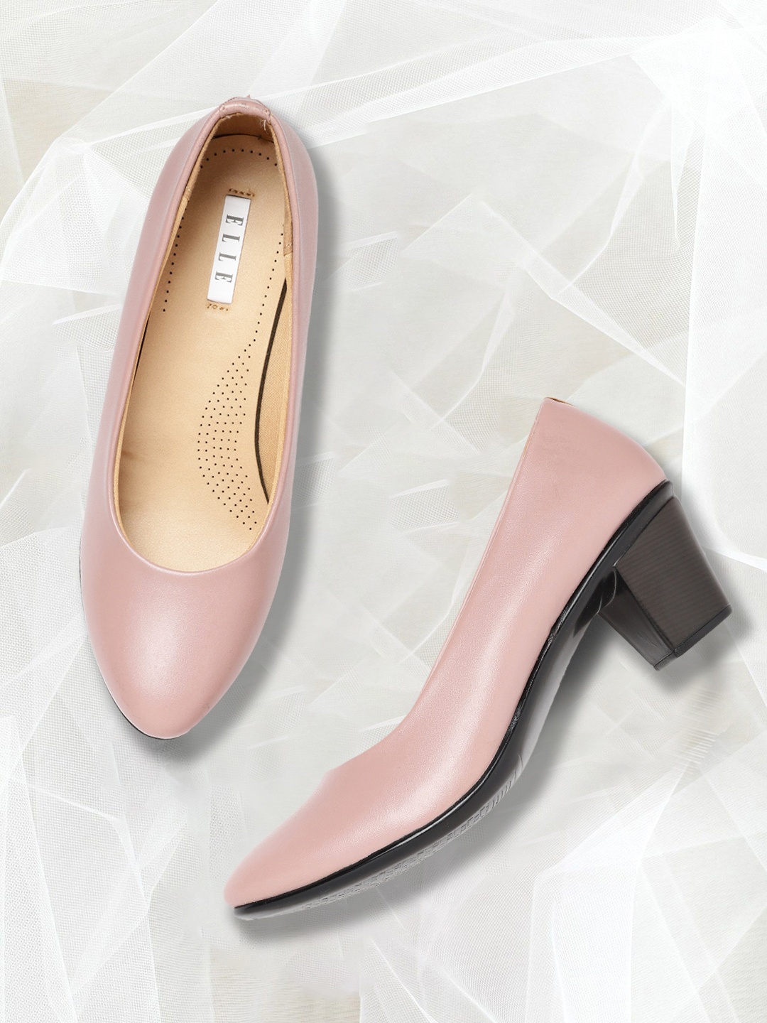 

ELLE Women Peach-Coloured & Black Solid Pumps