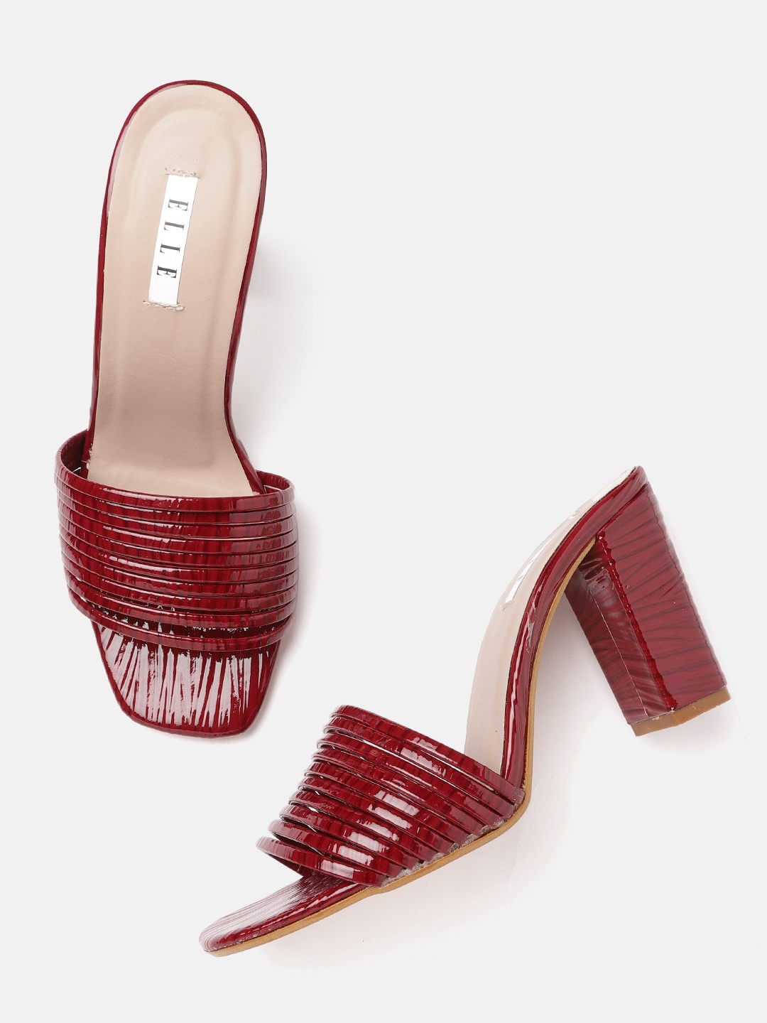 

ELLE Maroon Striped Block Heels