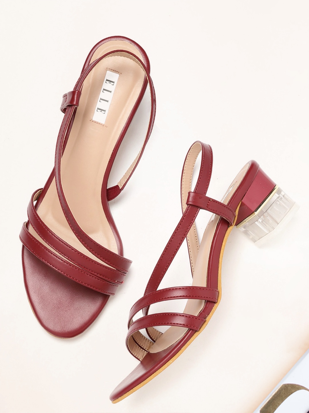 

ELLE Women Maroon & Transparent Solid Block Heels