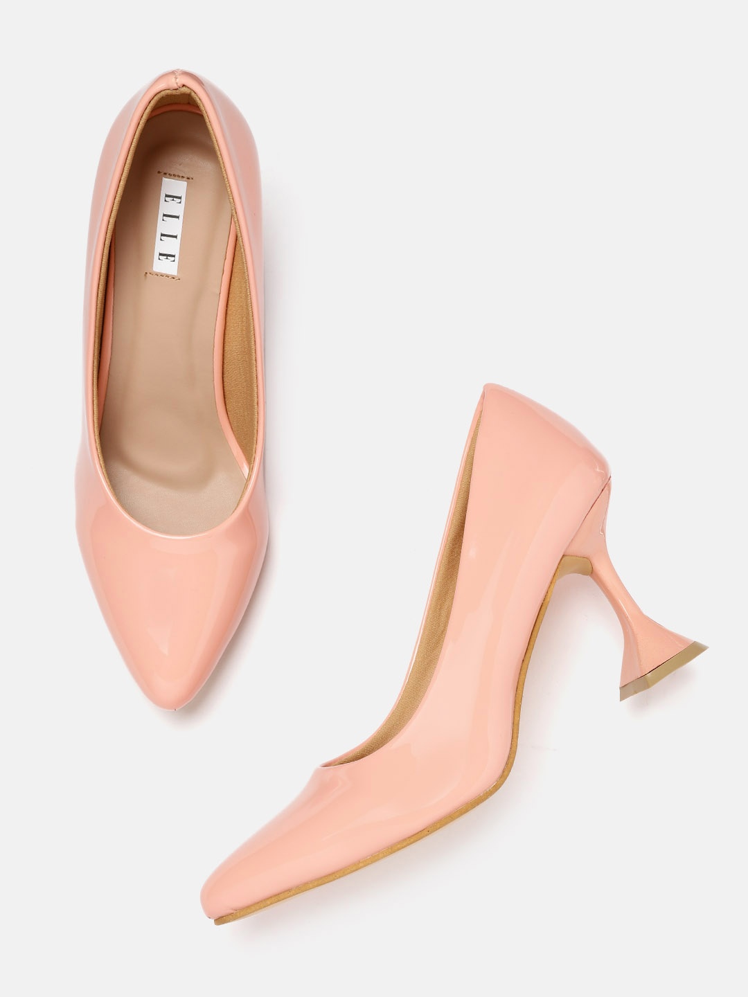 

ELLE Peach-Coloured Solid Heeled Pumps