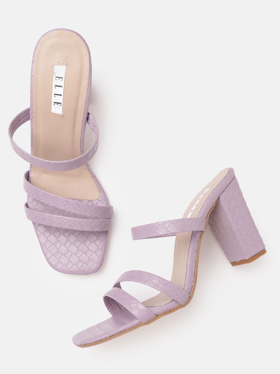 

ELLE Lavender Basketweave Textured Block Heels