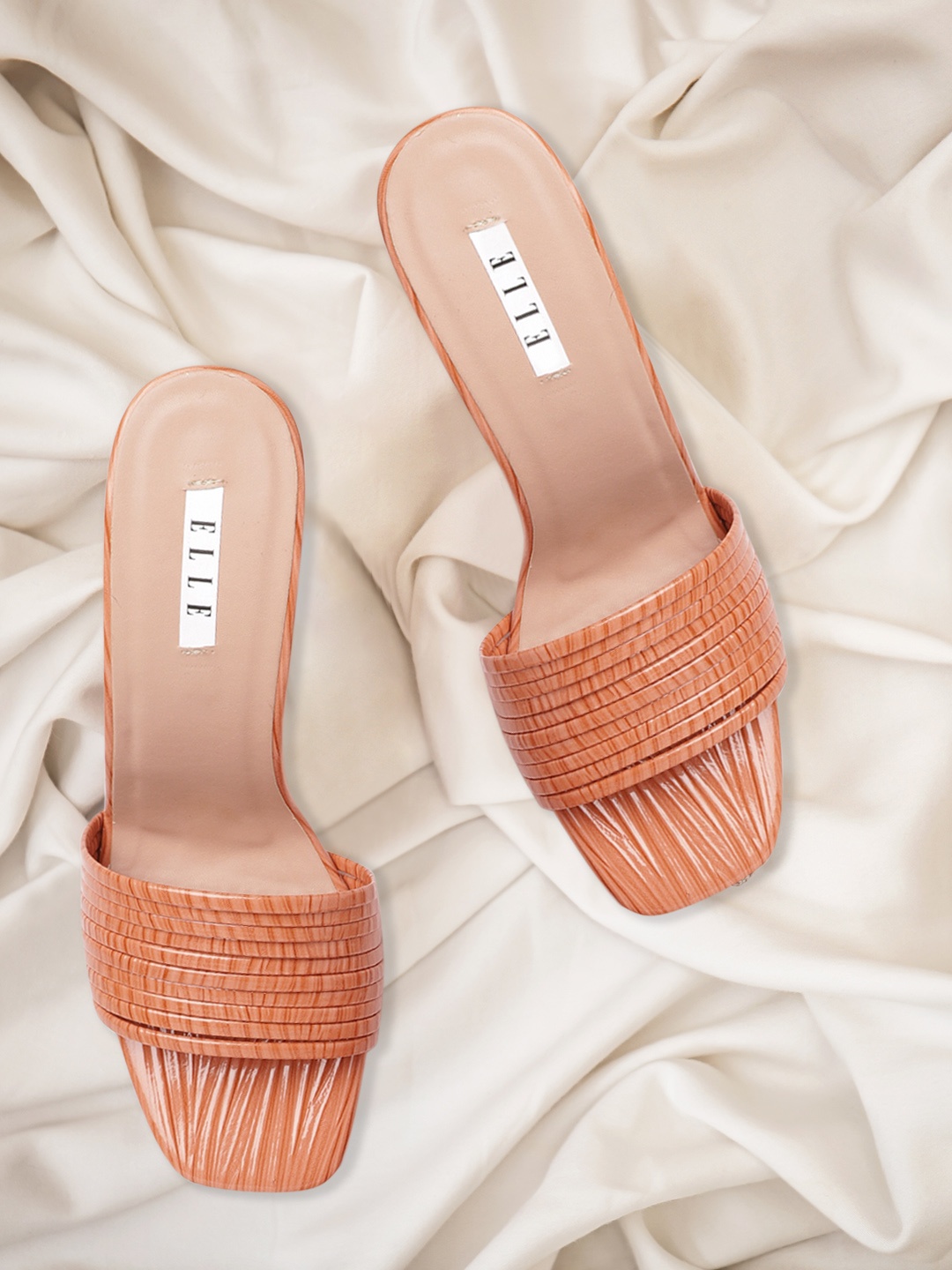 

ELLE Coral Orange Striped Block Heels