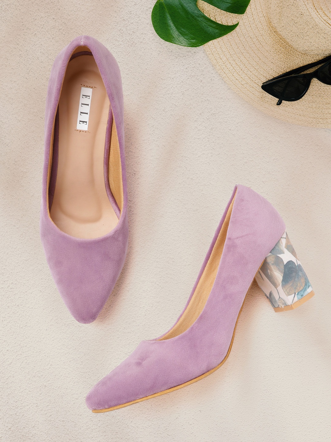 

ELLE Lilac Solid Velvet Finish Pumps, Lavender