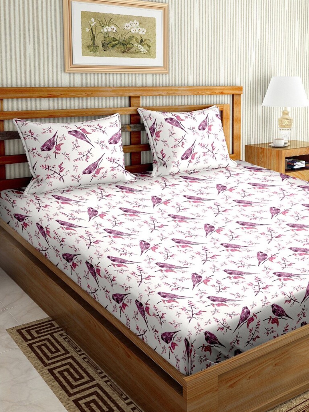 

BELLA CASA Purple Printed Cotton 180 TC 1 King Size Bedsheet With 2 Pillow Covers