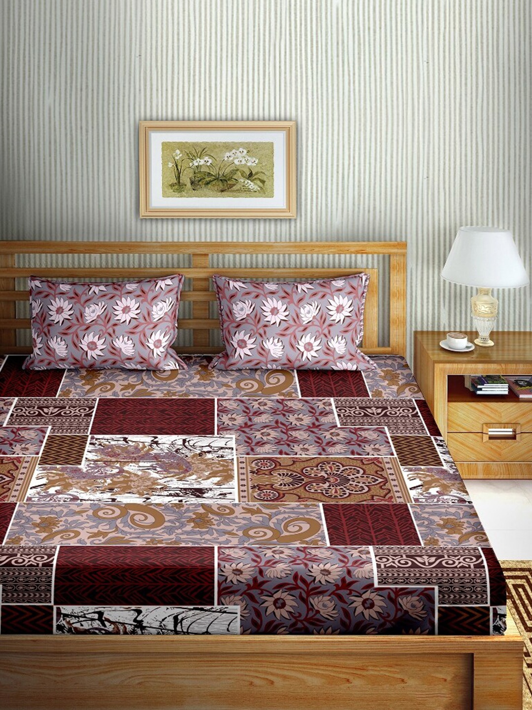 

BELLA CASA Brown & Purple 180 TC Bedsheet & 2 Pillow Cover