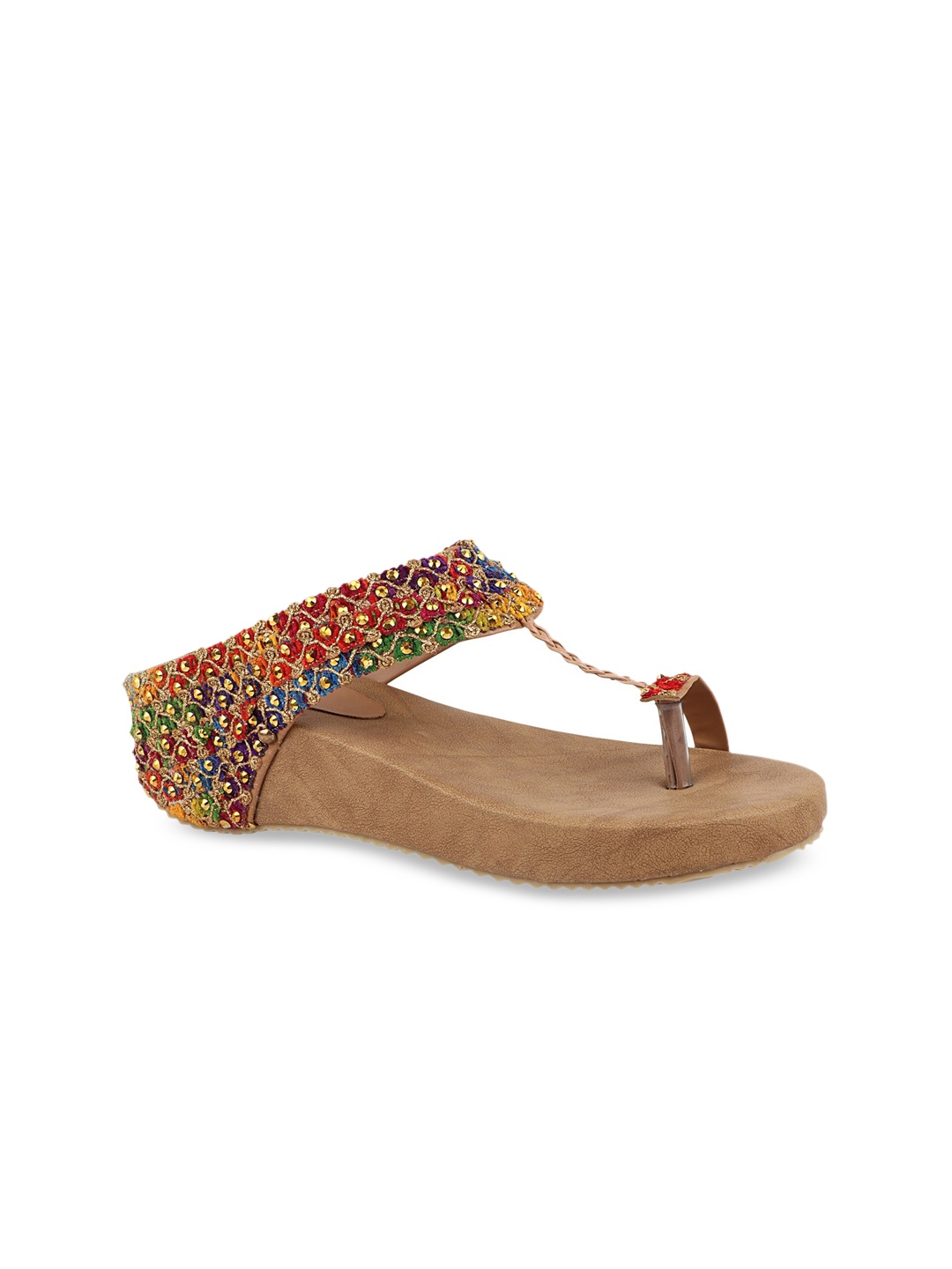 

THE WHITE POLE Women Ethnic Open Toe Flats, Beige