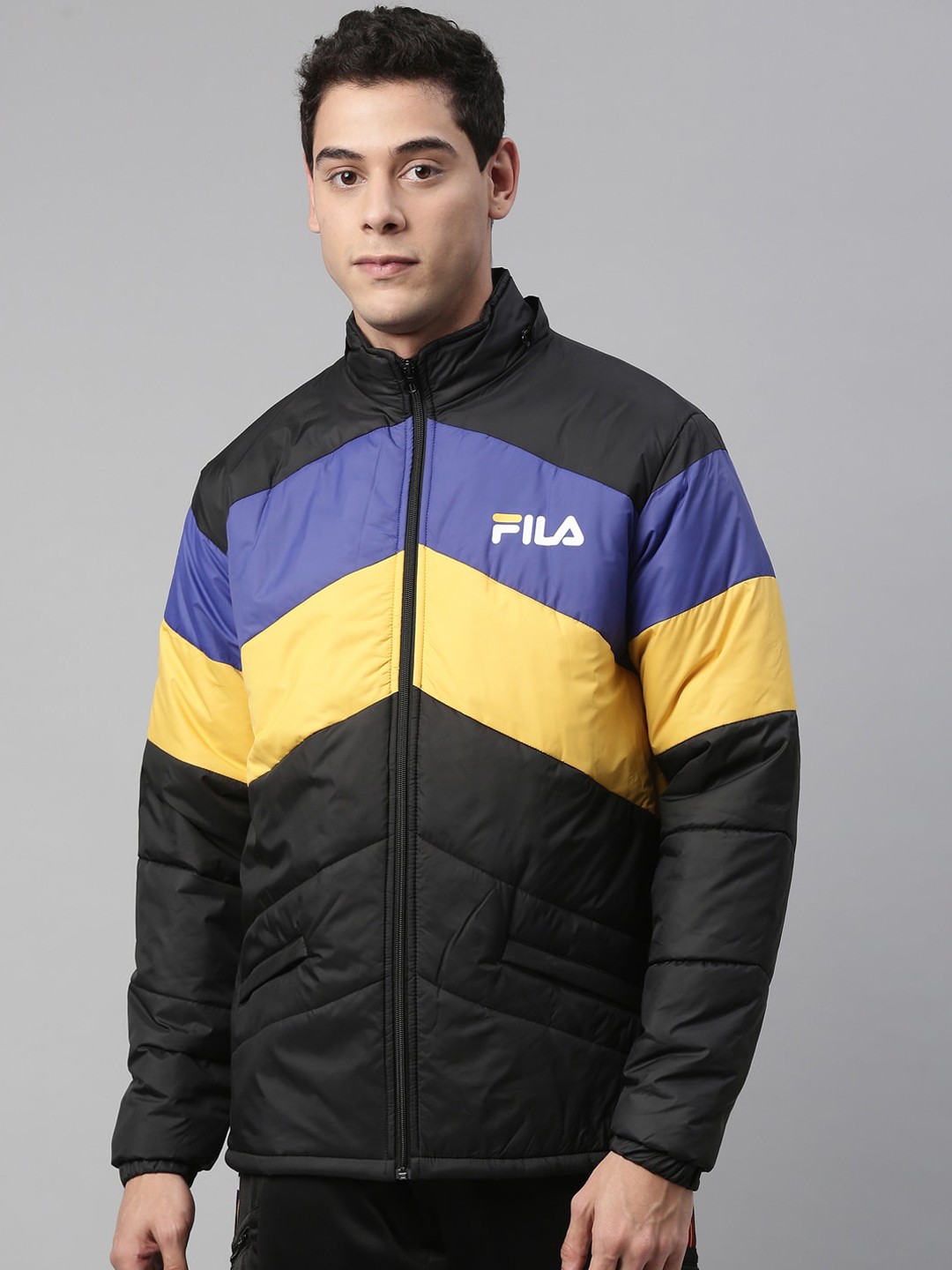 

FILA Men Black & Yellow Colourblocked Running Padded Jacket