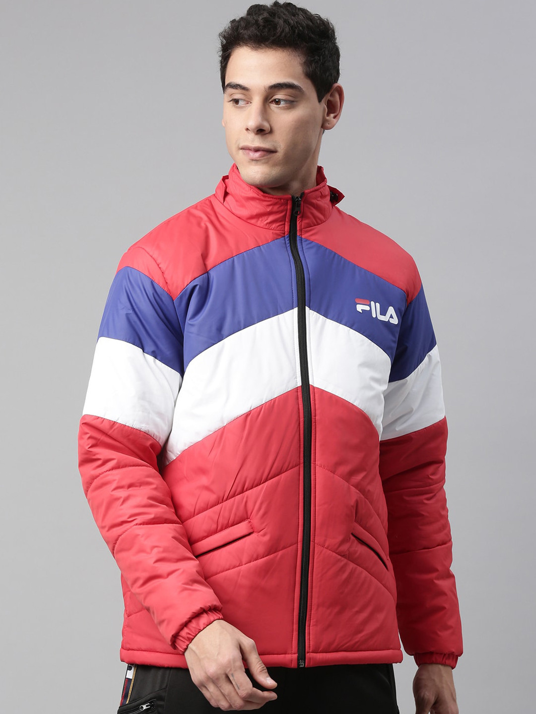 

FILA Men Red White Colourblocked Running Puffer Jacket