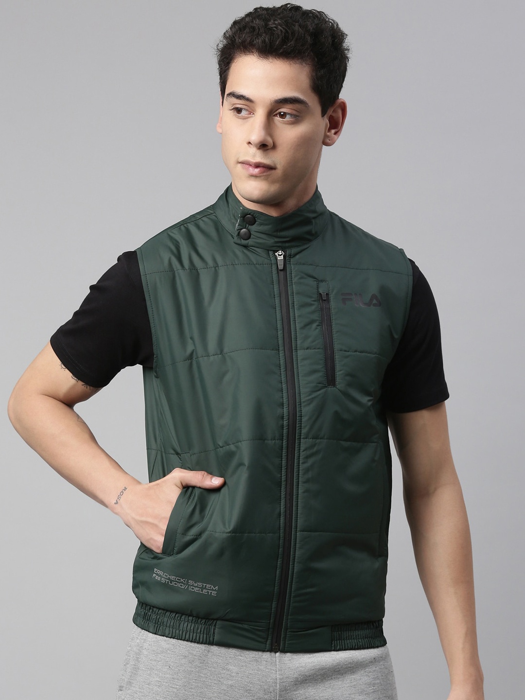 

FILA Men Green Solid Running Padded Jacket