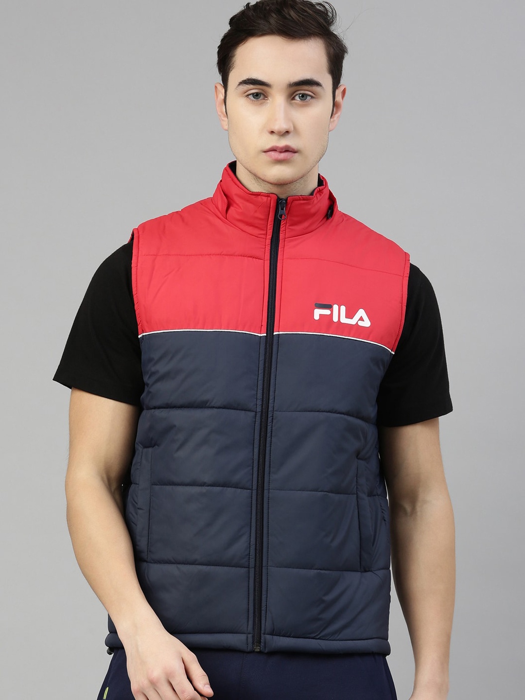 

FILA Men Red & Navy Blue Colourblocked Running Padded Jacket