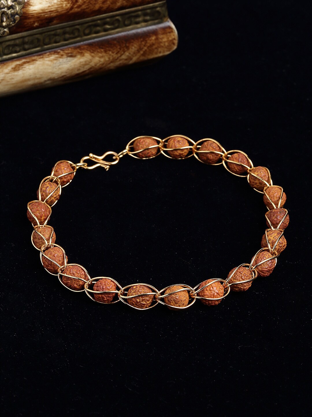 

PANASH Men Gold-Plated Brown Link Bracelet