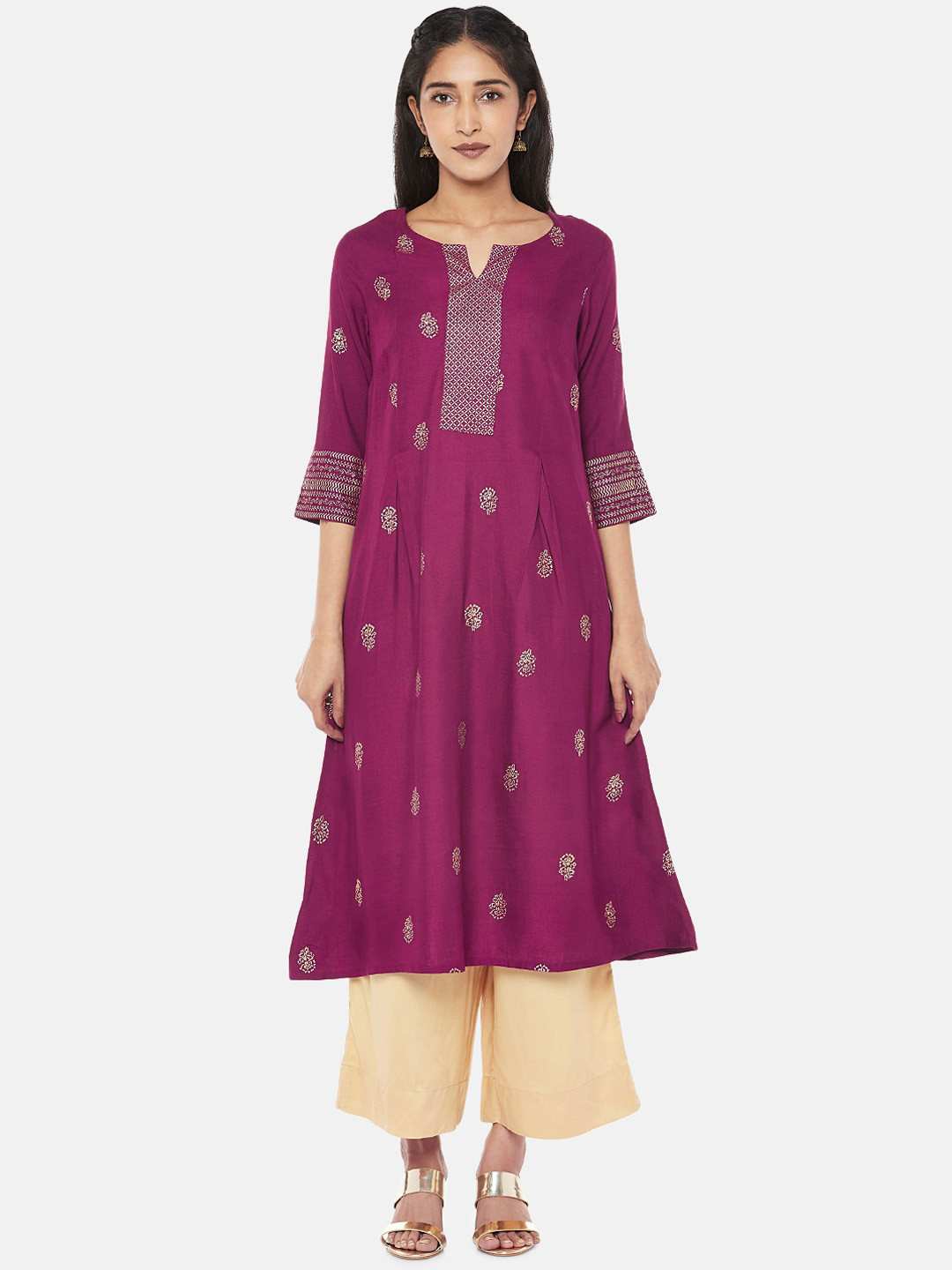 

RANGMANCH BY PANTALOONS Women Burgundy Ethnic Motifs Printed Kurta