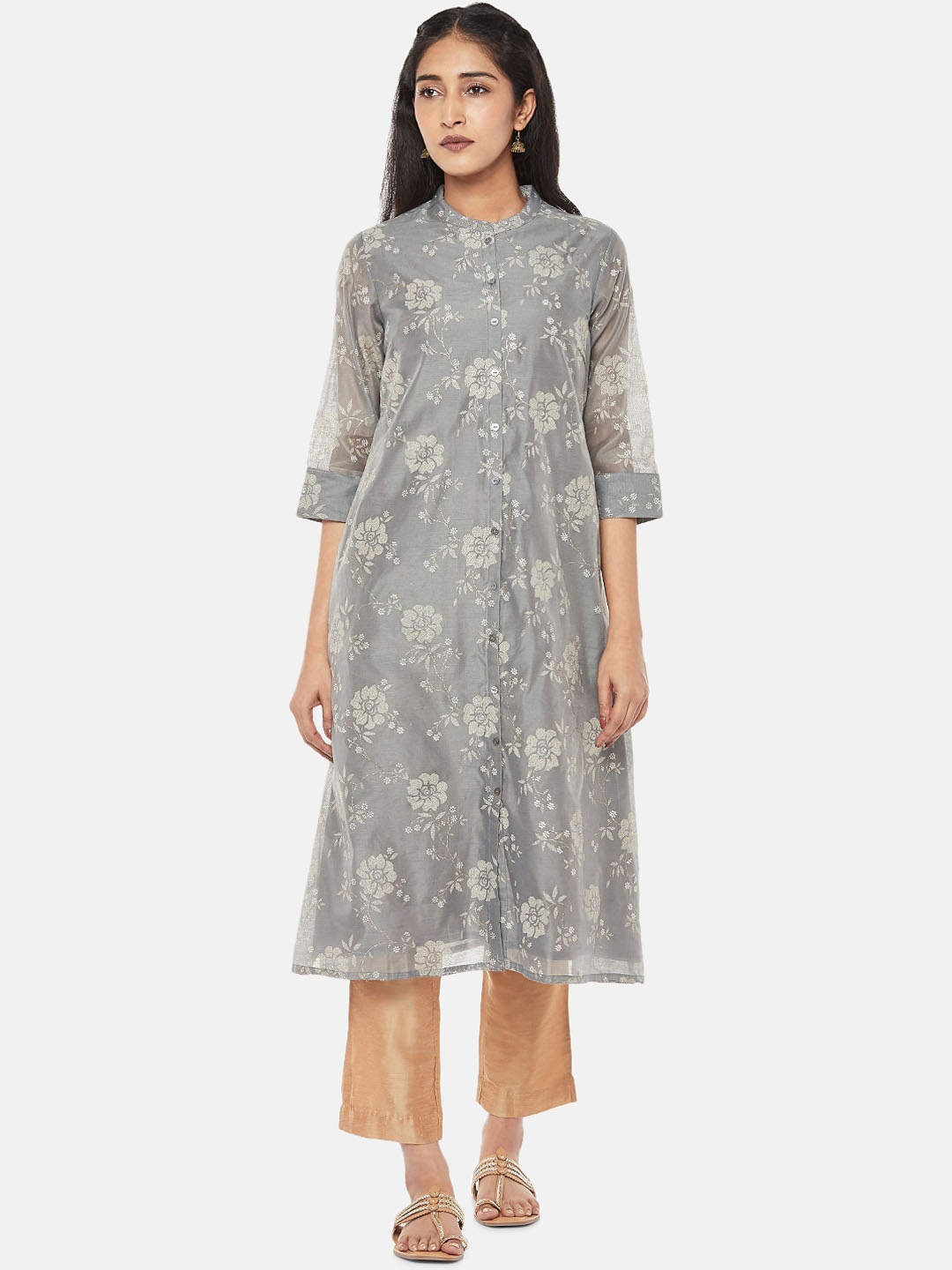 

RANGMANCH BY PANTALOONS Women Grey Floral Kurta