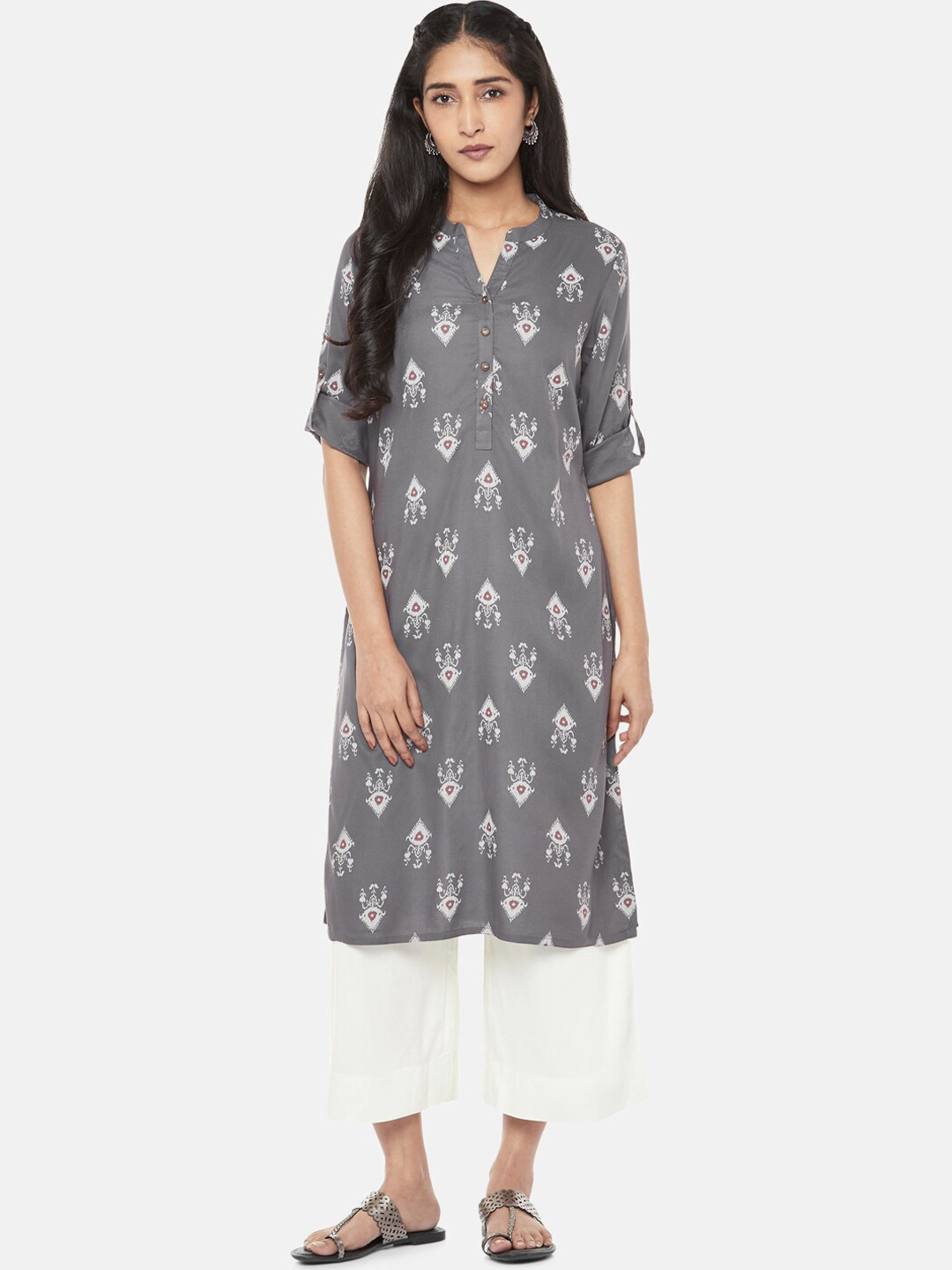 

RANGMANCH BY PANTALOONS Women Grey Ethnic Motifs Printed Kurta