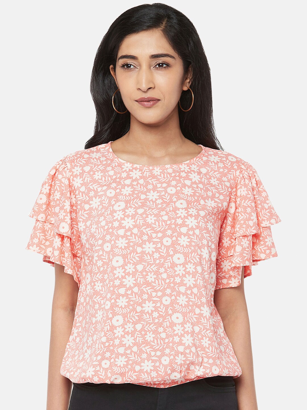 

People Pink Floral Print Blouson Top