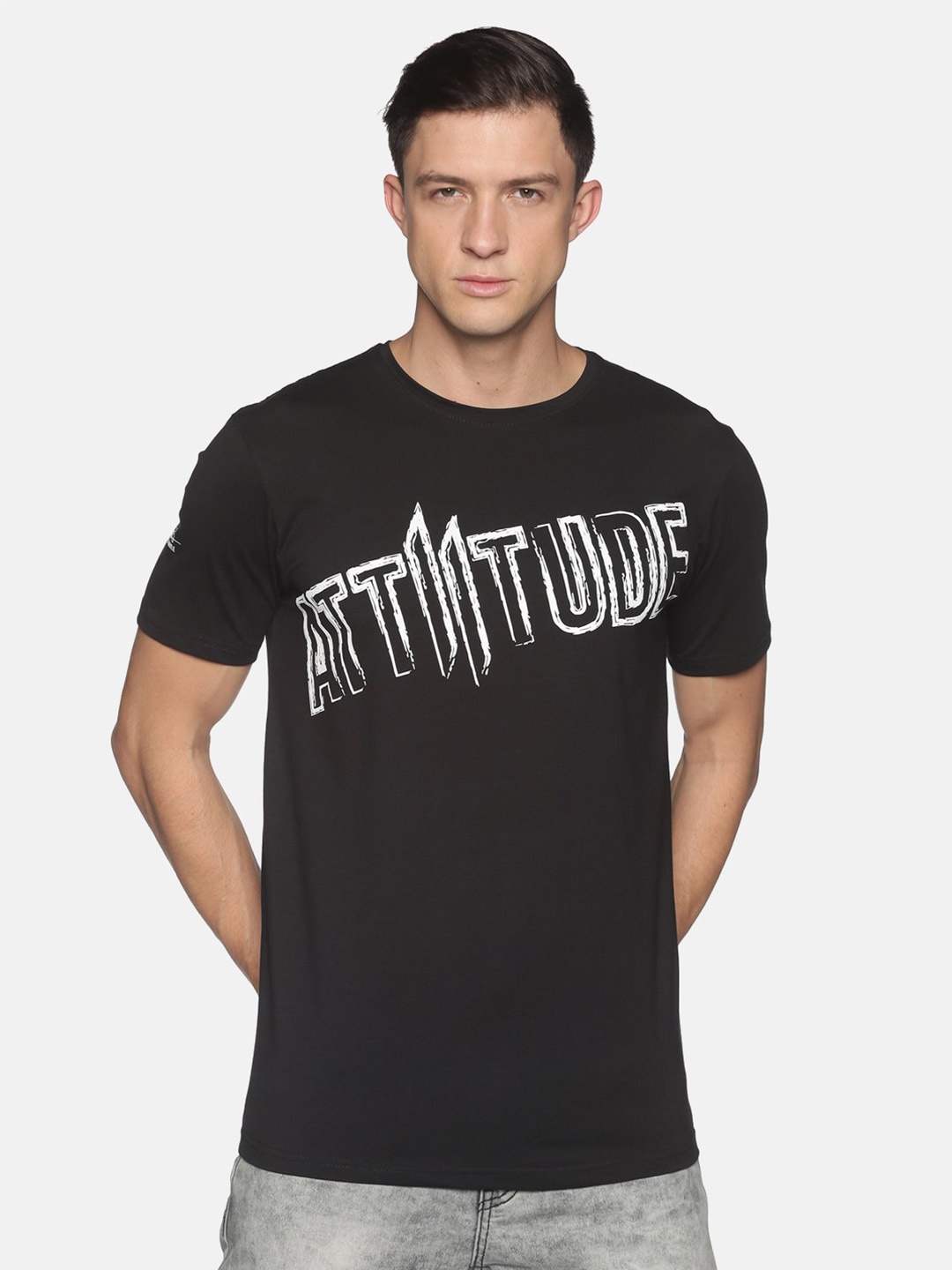 

ATTIITUDE Men Black Typography Printed Cotton Slim Fit T-shirt