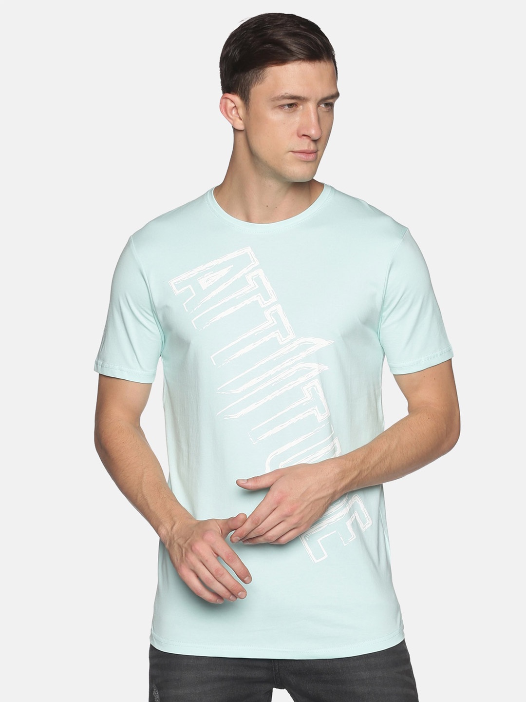 

ATTIITUDE Men Blue Printed Cotton Slim Fit T-shirt