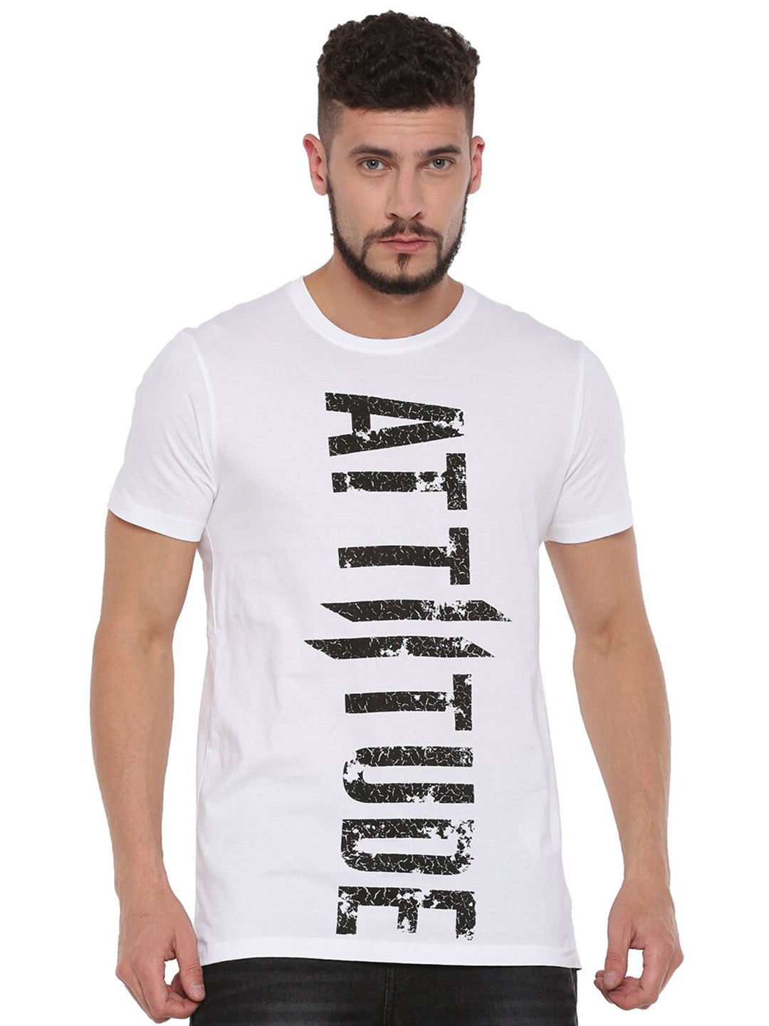 

ATTIITUDE Men White Typography Printed Bio Finish Slim Fit T-shirt
