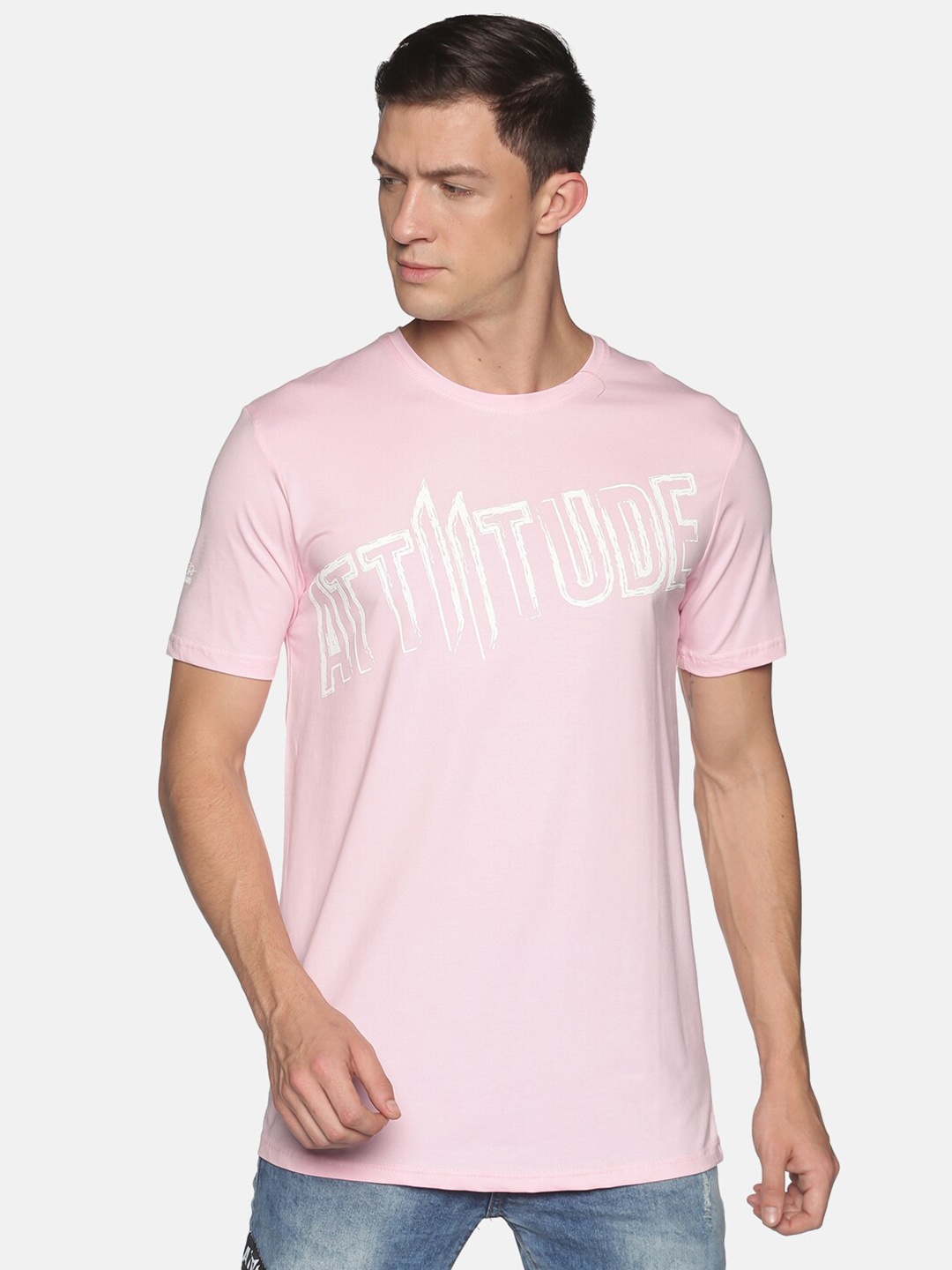 

ATTIITUDE Men Pink Typography Printed Cotton Slim Fit T-shirt
