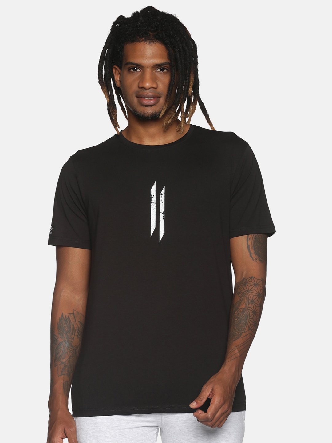 

ATTIITUDE Men Black Printed Cotton Slim Fit T-shirt