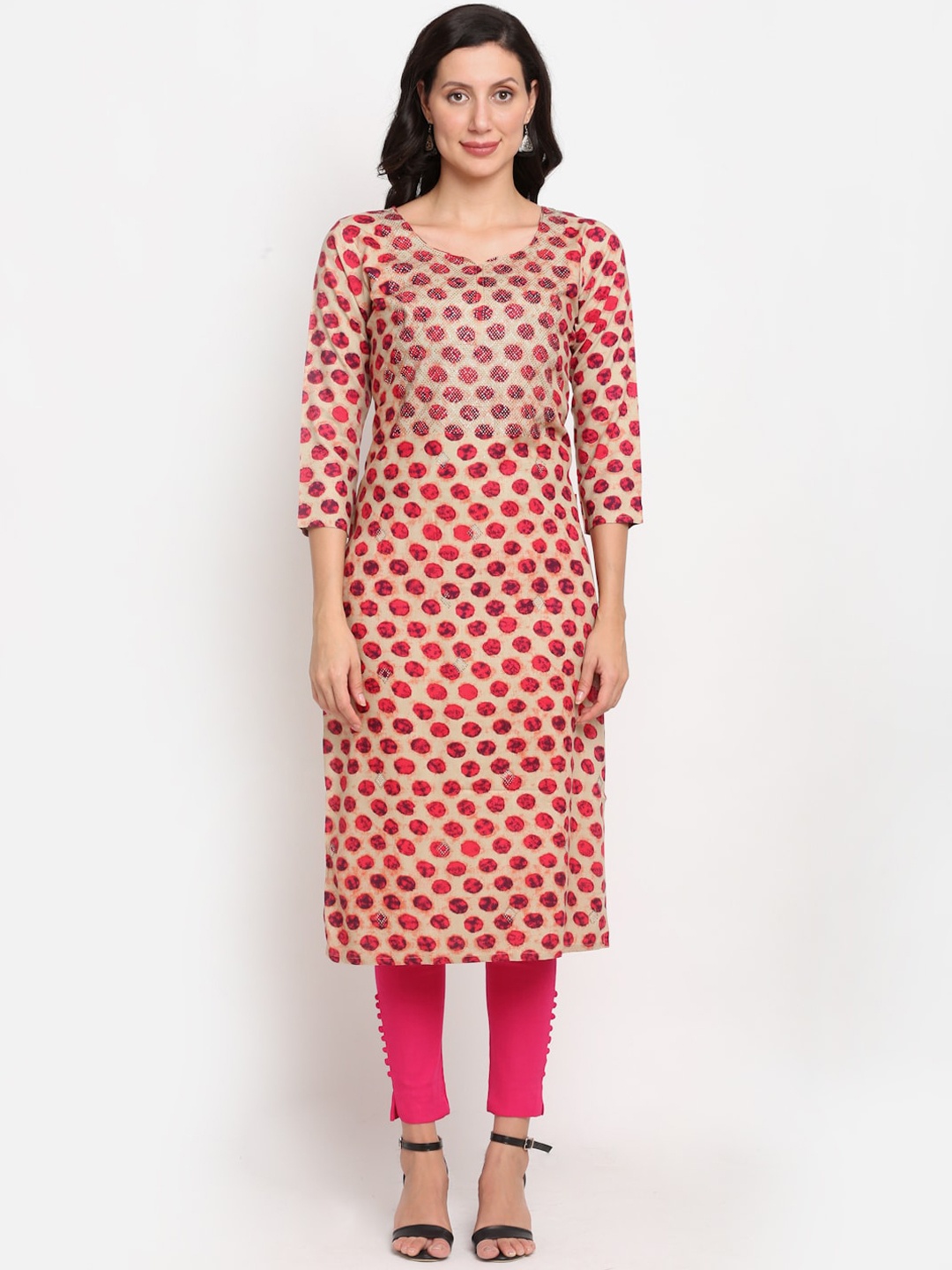 

Lovely Lady Women Magenta & Cream-Coloured Geometric Printed Straight Kurta