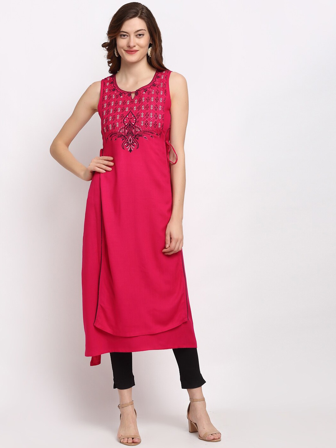

Lovely Lady Women Magenta Yoke Design Thread Work Kurta