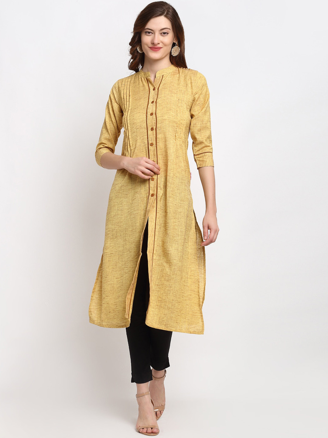 

Lovely Lady Women Mustard Yellow Pleated Detail Kurta