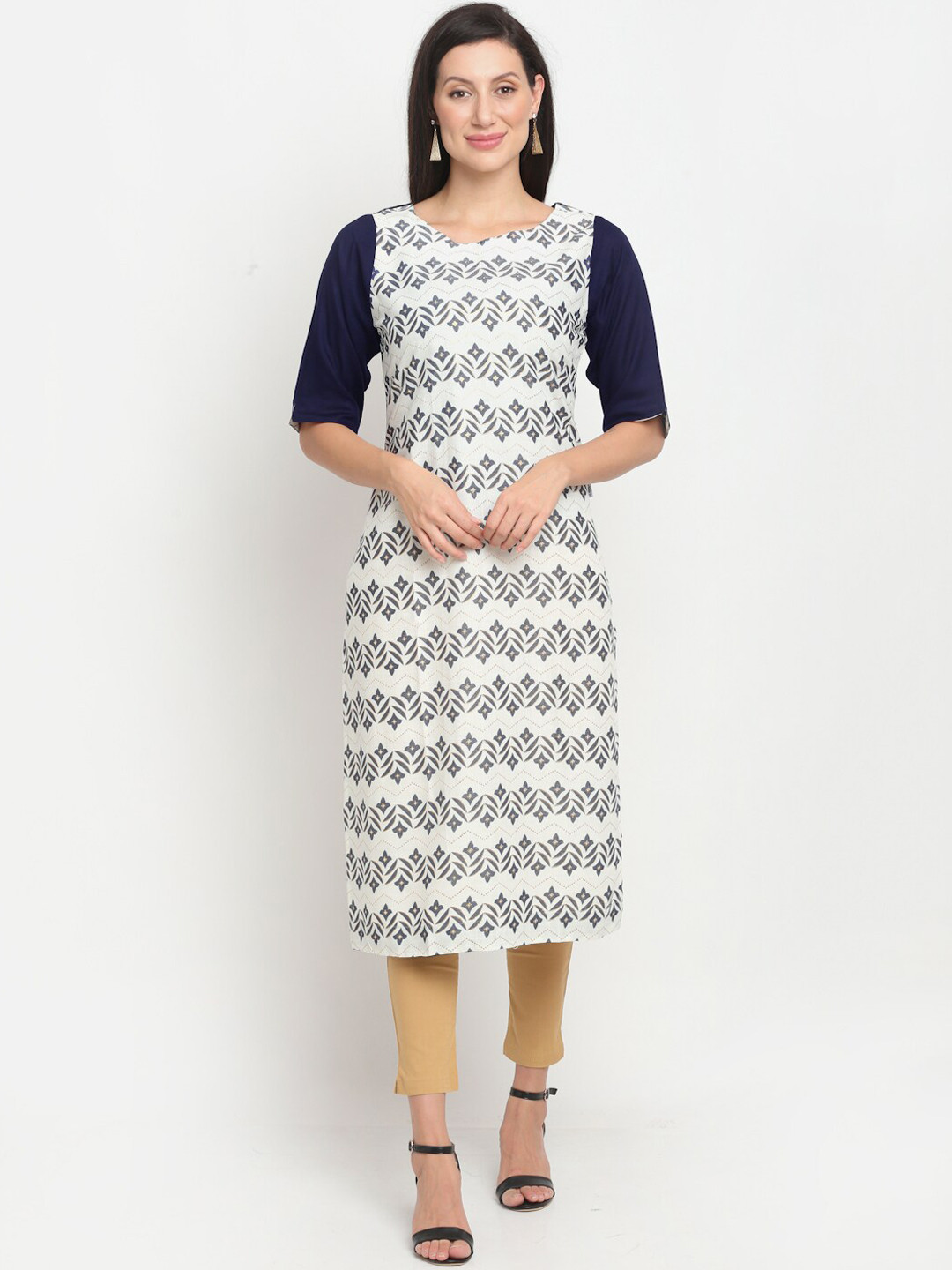 

Lovely Lady Women Navy Blue Printed Flared Sleeves Thread Work Kurta