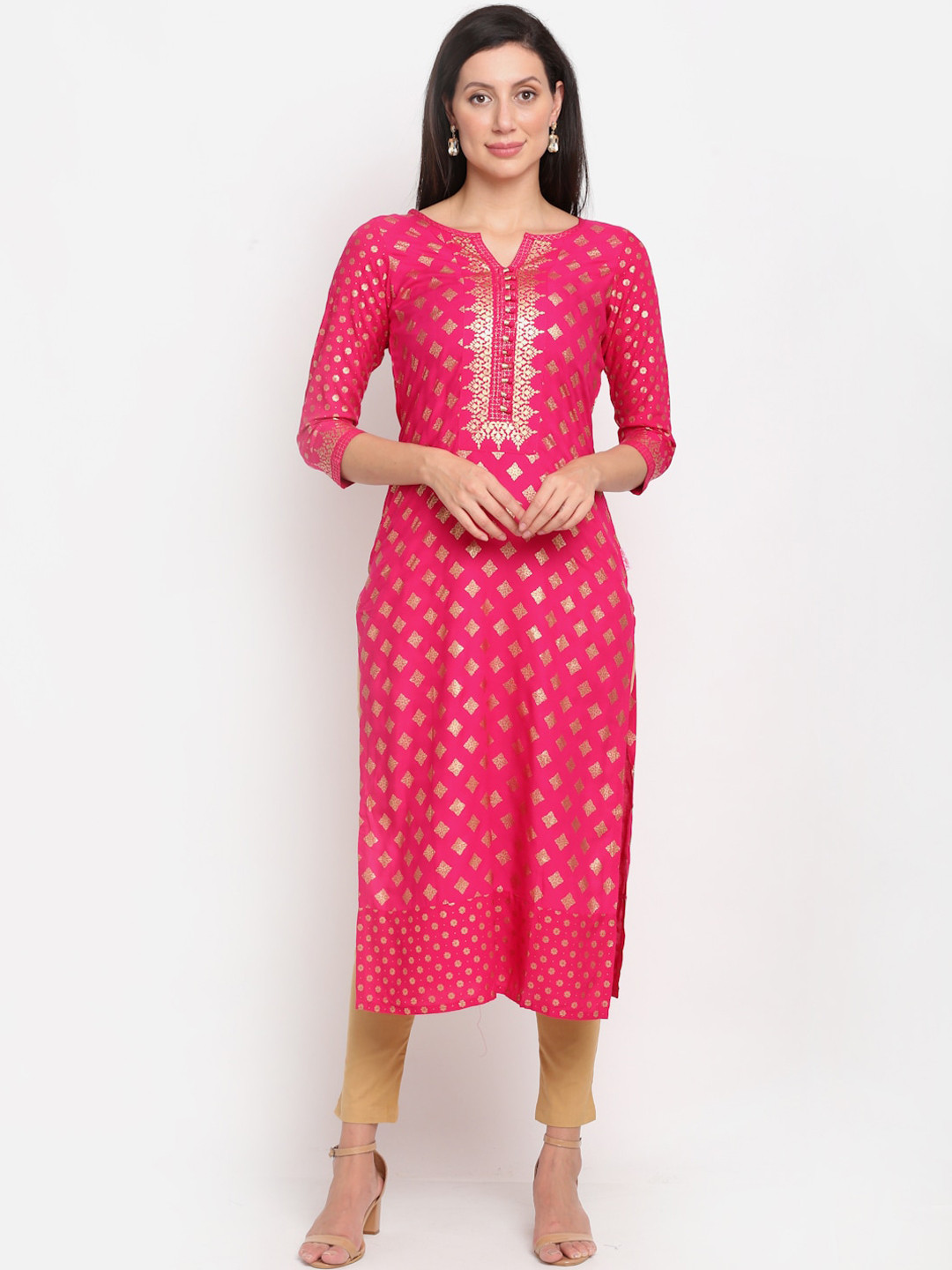 

Lovely Lady Women Magenta & Gold-Toned Geometric Kurta