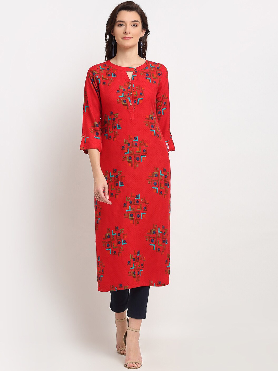 

Lovely Lady Women Red Geometric Printed Kurta