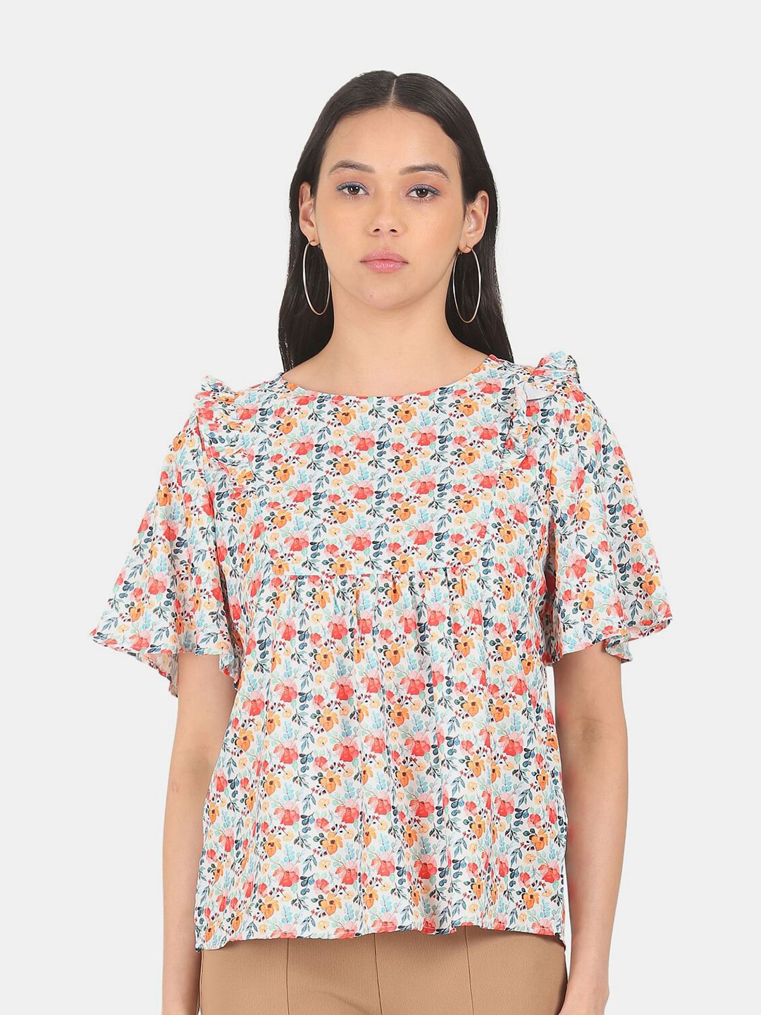 

Cherokee White & Blue Floral Printed Top