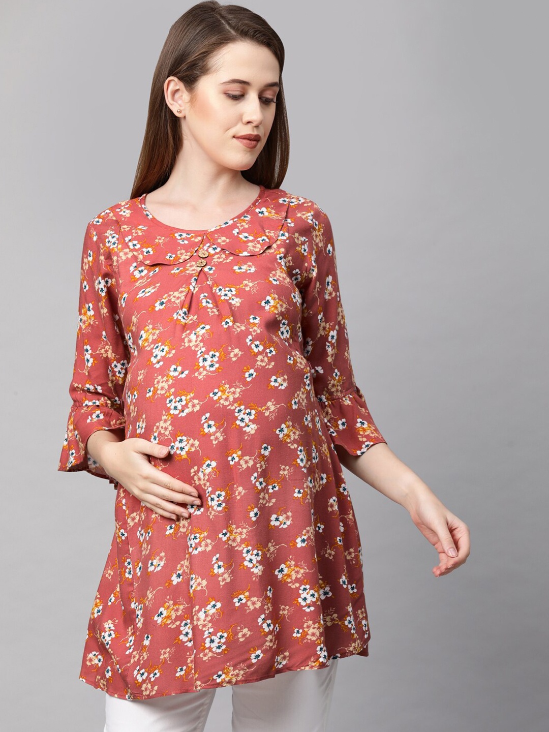 

MomToBe Orange Floral Print Nursing Sustainable Top