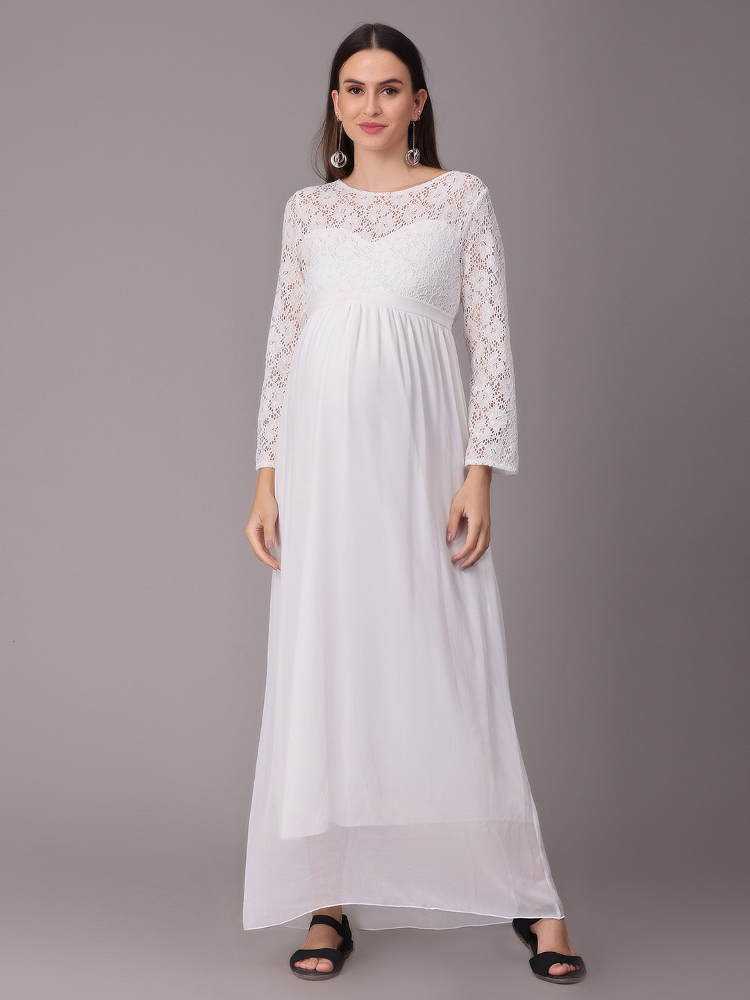 

The Mom Store Women White Lace Detailing Maternity Maxi Dress
