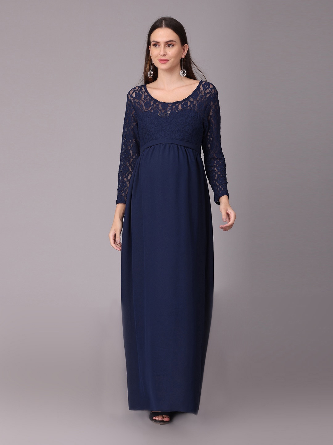 The Mom Store Navy Blue Georgette Maternity Maxi Dress