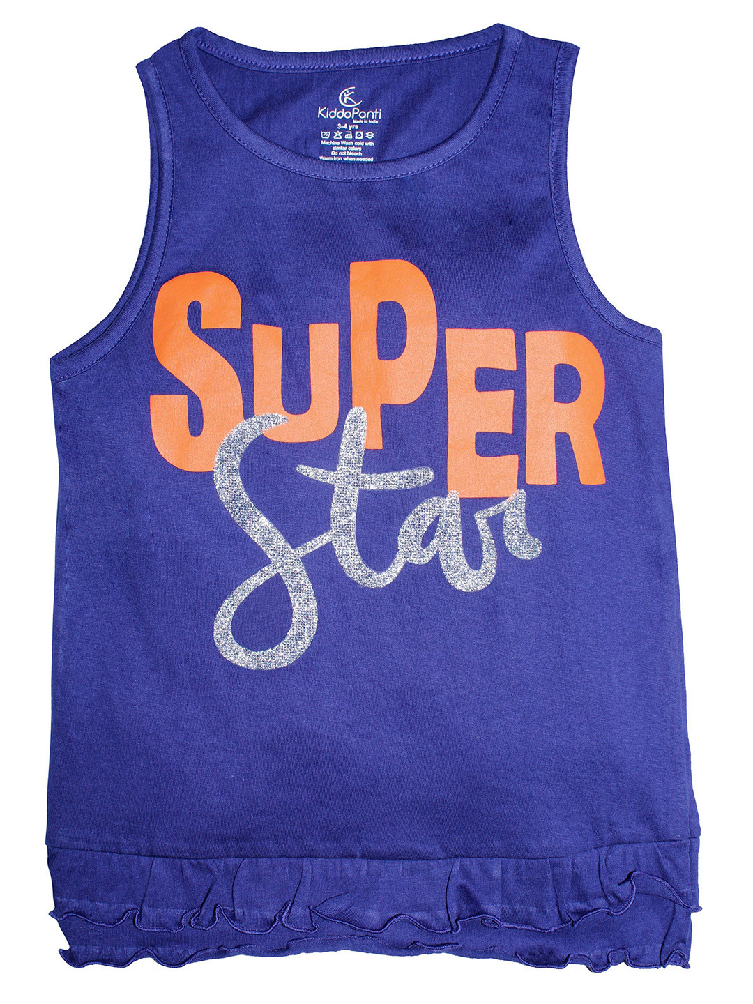 

KiddoPanti Girls Blue & Orange Pure Cotton Typography Printed Top