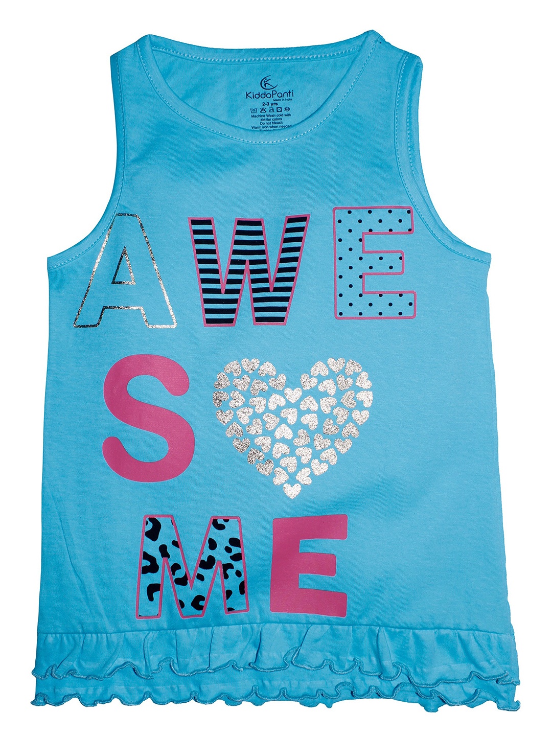 

KiddoPanti Girls Blue & Pink Pure Cotton Typography Printed Top
