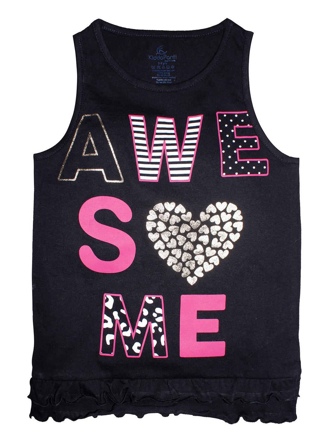 

KiddoPanti Girls Black & Pink Pure Cotton Typography Printed Top