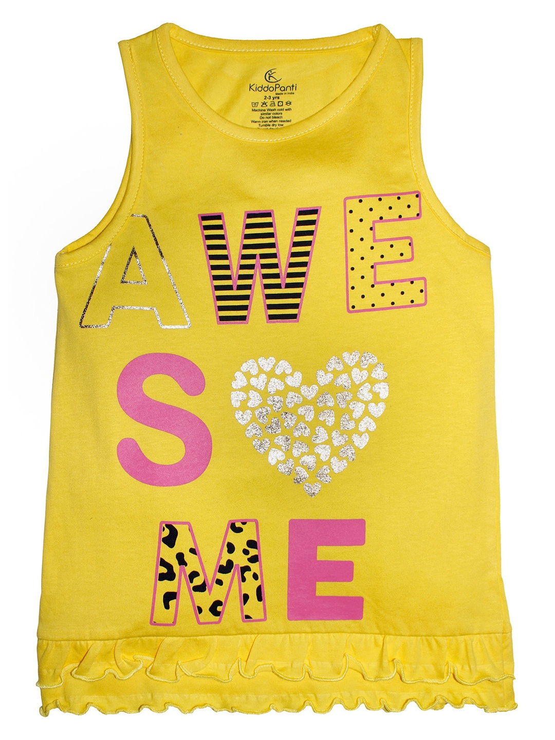 

KiddoPanti Girls Yellow & Pink Printed T-shirt