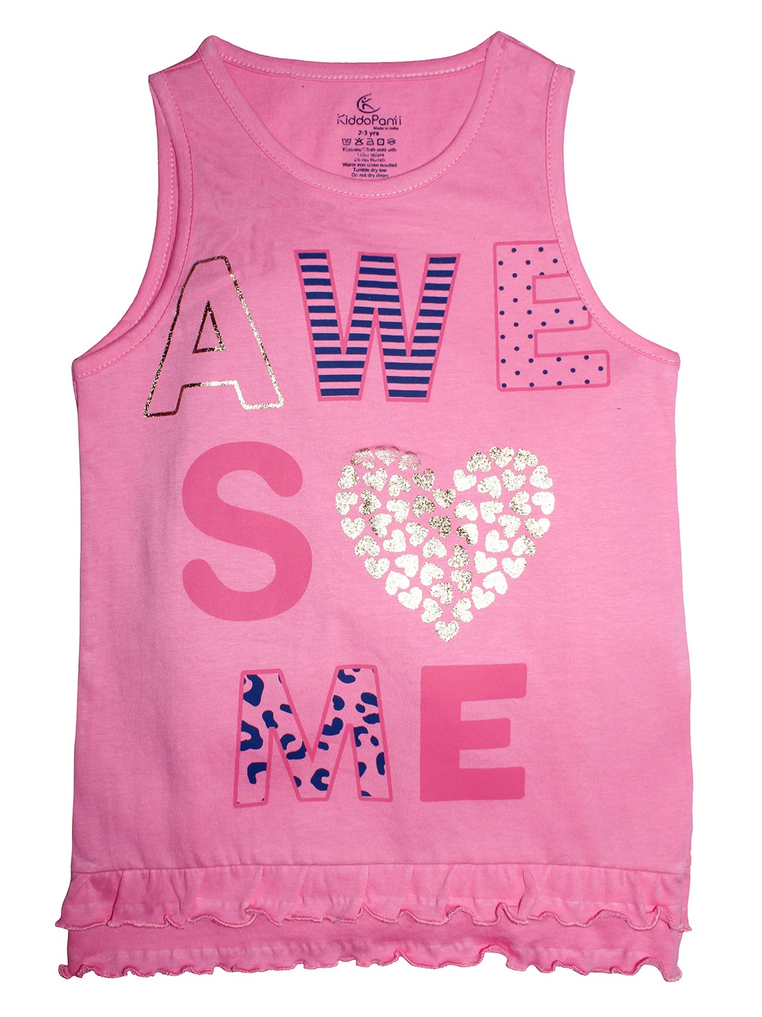 KiddoPanti Girls Pink Pure Cotton Typography Printed Top