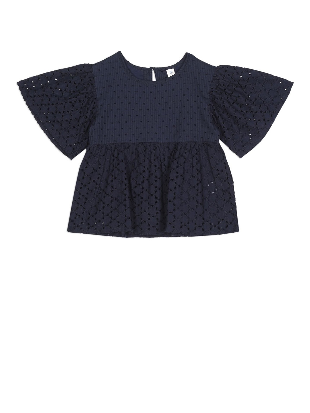 

Cherokee Girls Navy Blue Schiffli Embroidered A-line Top