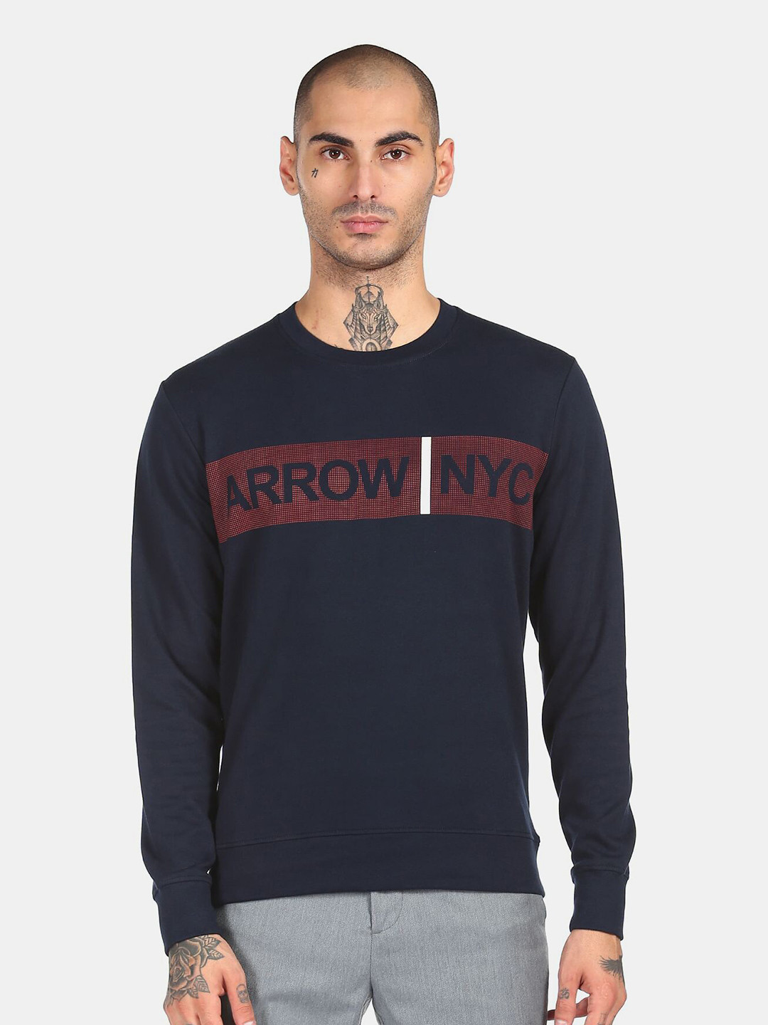 

Arrow Sport Men Navy Blue Printed Round Neck Sweatshirt