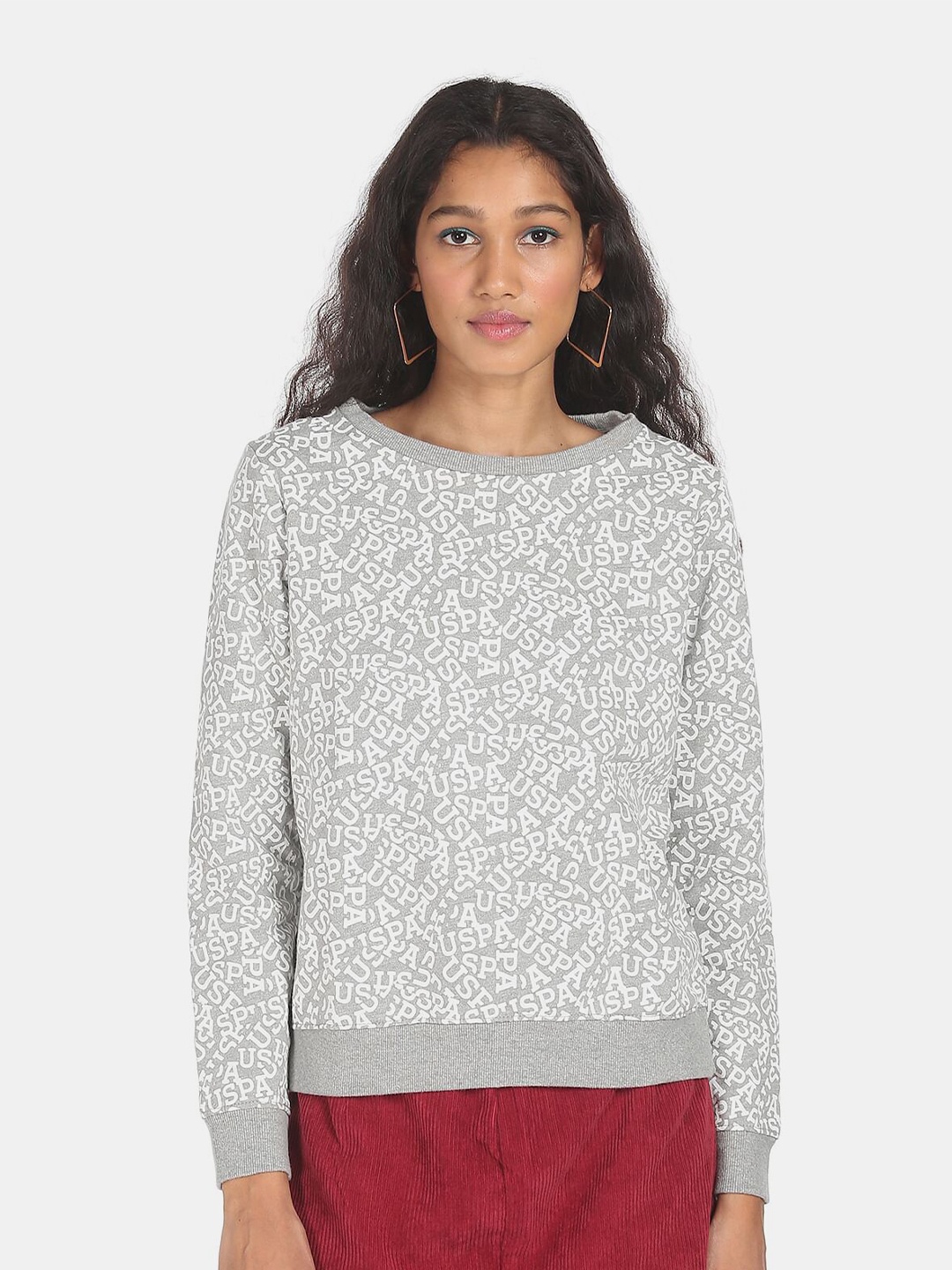 

U.S. Polo Assn. Women Grey Typography Printed Sweatshirt