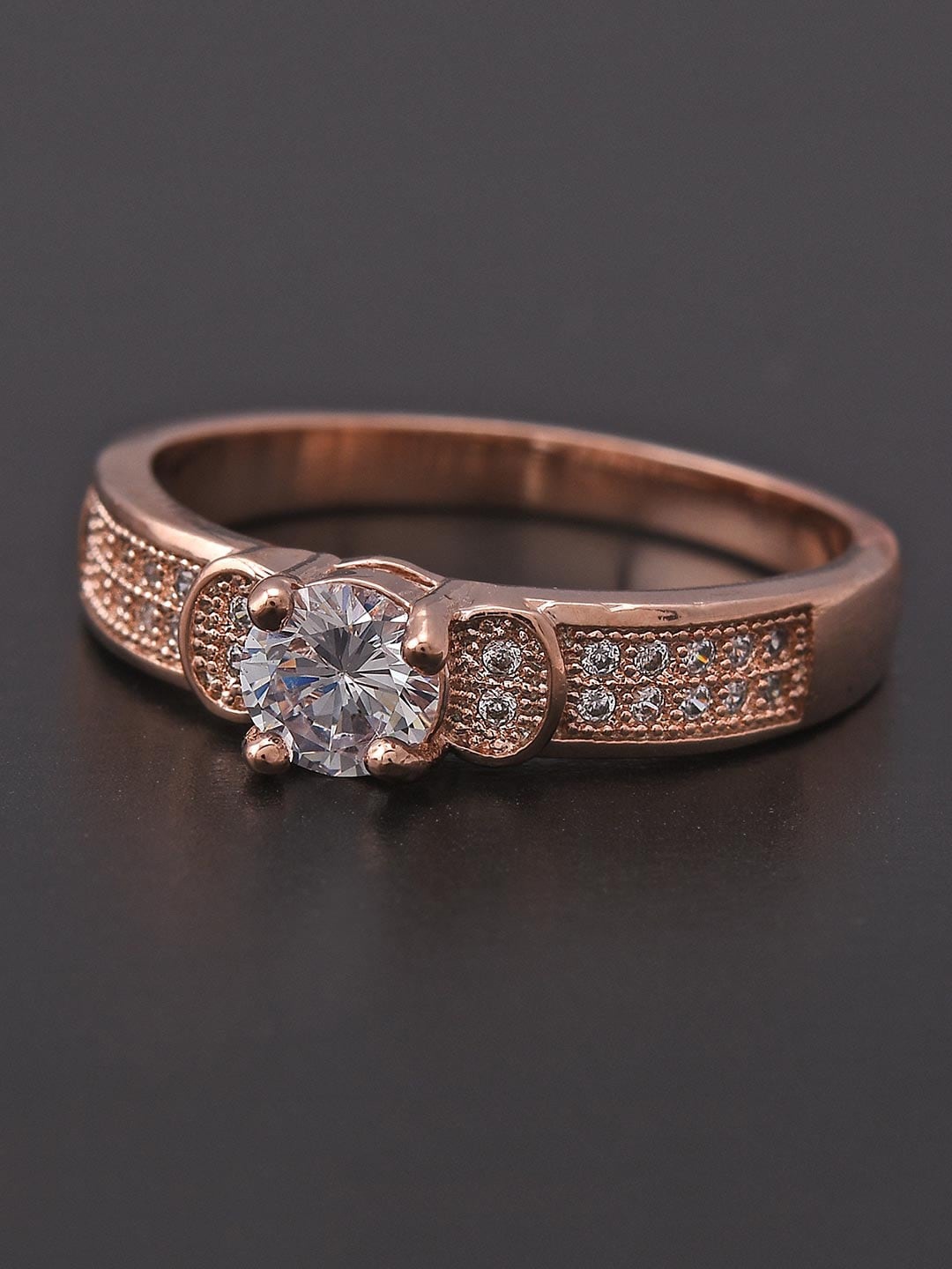 

Tistabene Rose Gold -Plated White Stone Studded Solitiare Ring
